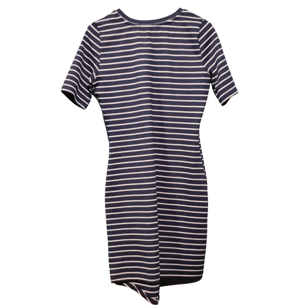 IRIS Navy White Striped Asymmetrical Hem Short Sleeve T-Shirt Dress Size XL - Picture 2 of 10